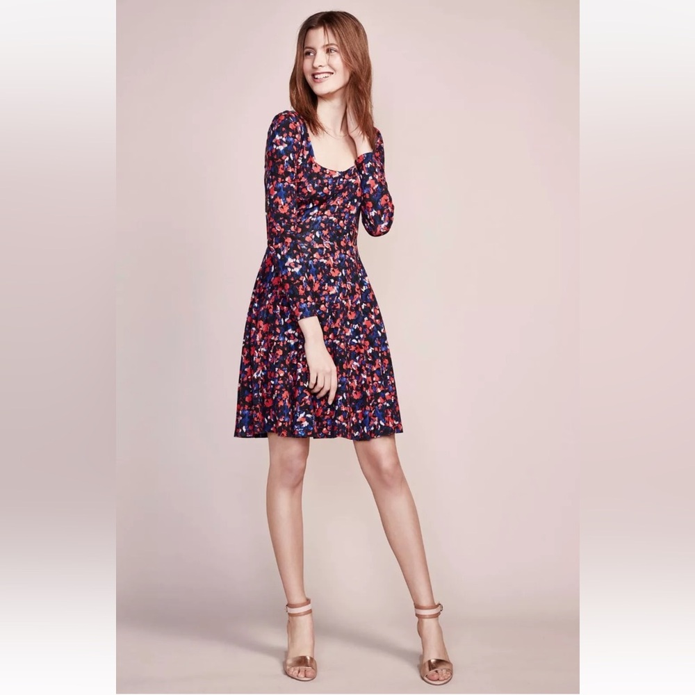 Anthropologie’s line HD in Paris Navy and Red Floral Long Sleeve Dress in XS